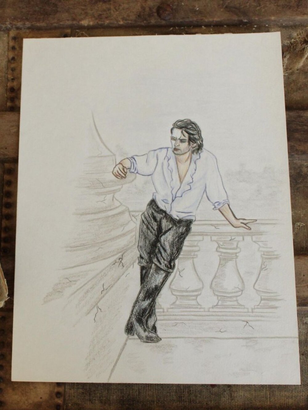 Original 9"x12" Artwork Sketch, Colored Pencil Victorian Man, "The Phantom"